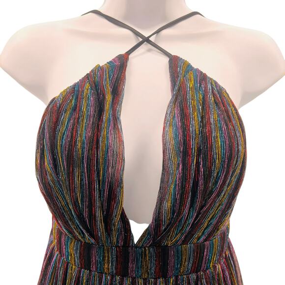 L’ATISTE Metalic multicolor Striped Maxi Evening Gown Size S - Picture 2 of 9